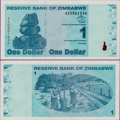 Банкнота Зимбабве 1 доллар 2009 год