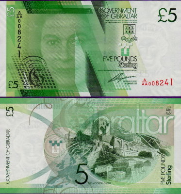 Банкнота Гибралтара 5 фунтов 2016 г