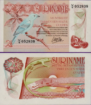 Банкнота Суринам 2,5 гульдена 1985 года