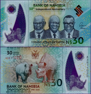 Банкнота Намибии 30 долларов 2020 год ПОЛИМЕР